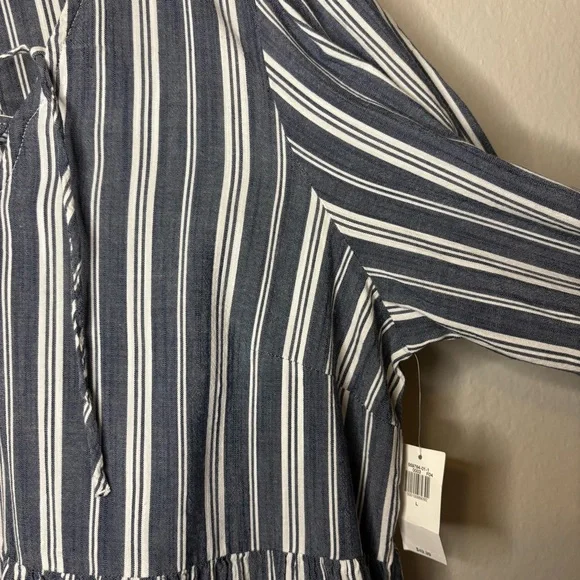 NWT Striped Tiered Lace-Up Mini Swing Dress, Blue Stripe Long Sleeve,‎ Large - Picture 10 of 17